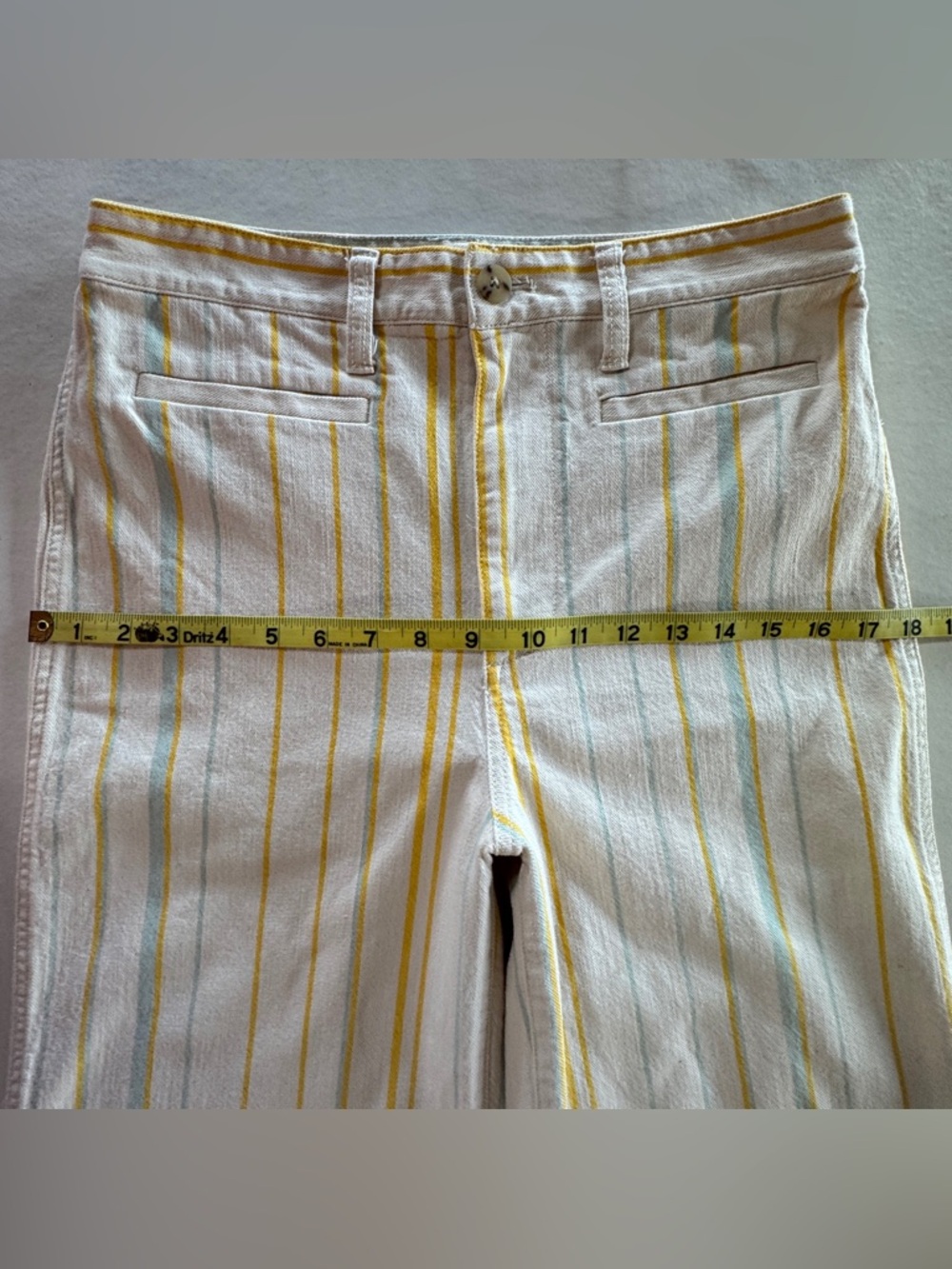 Madewell Emmett Striped Wide-Leg Crop Pants K9884 Cream Yellow Blue (28) - Picture 10 of 17